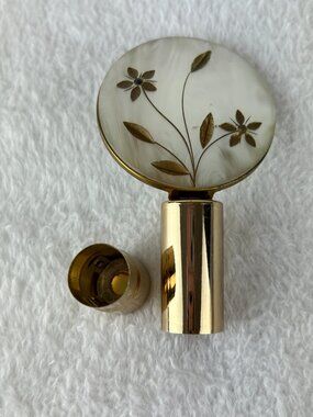 Vintage Floral Mother of Pearl Round Mirror Lipstick Holder